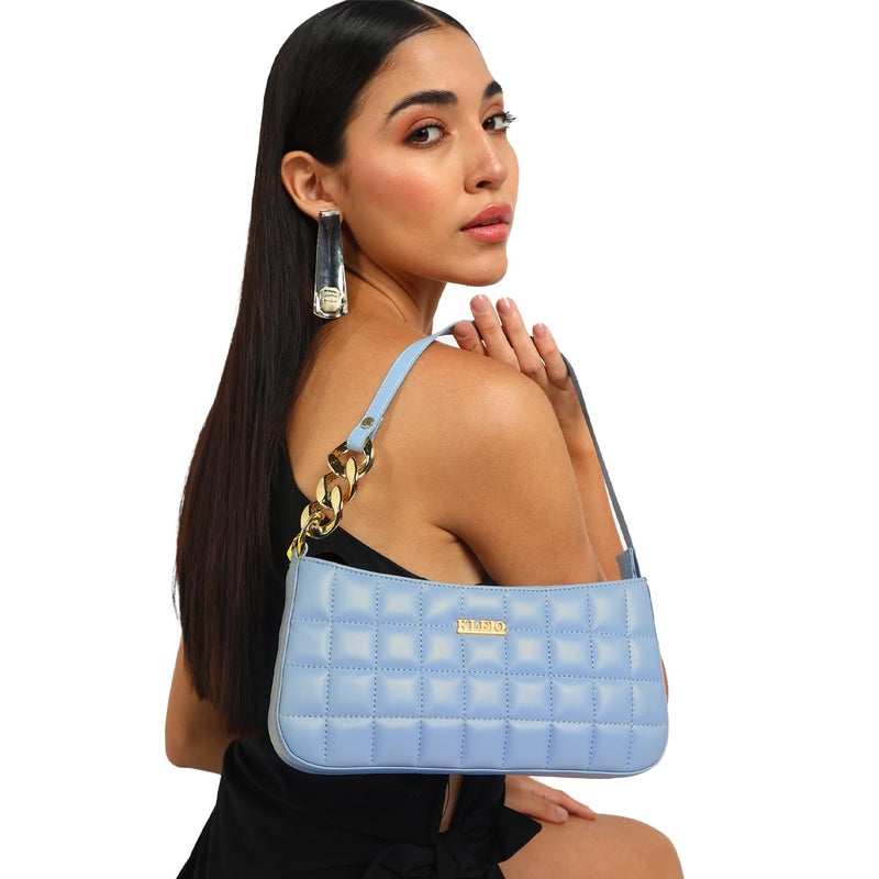 KLEIO Vegan Quilted Shoulder Sling Bag for Women/Girls - Turquoise - Image 3